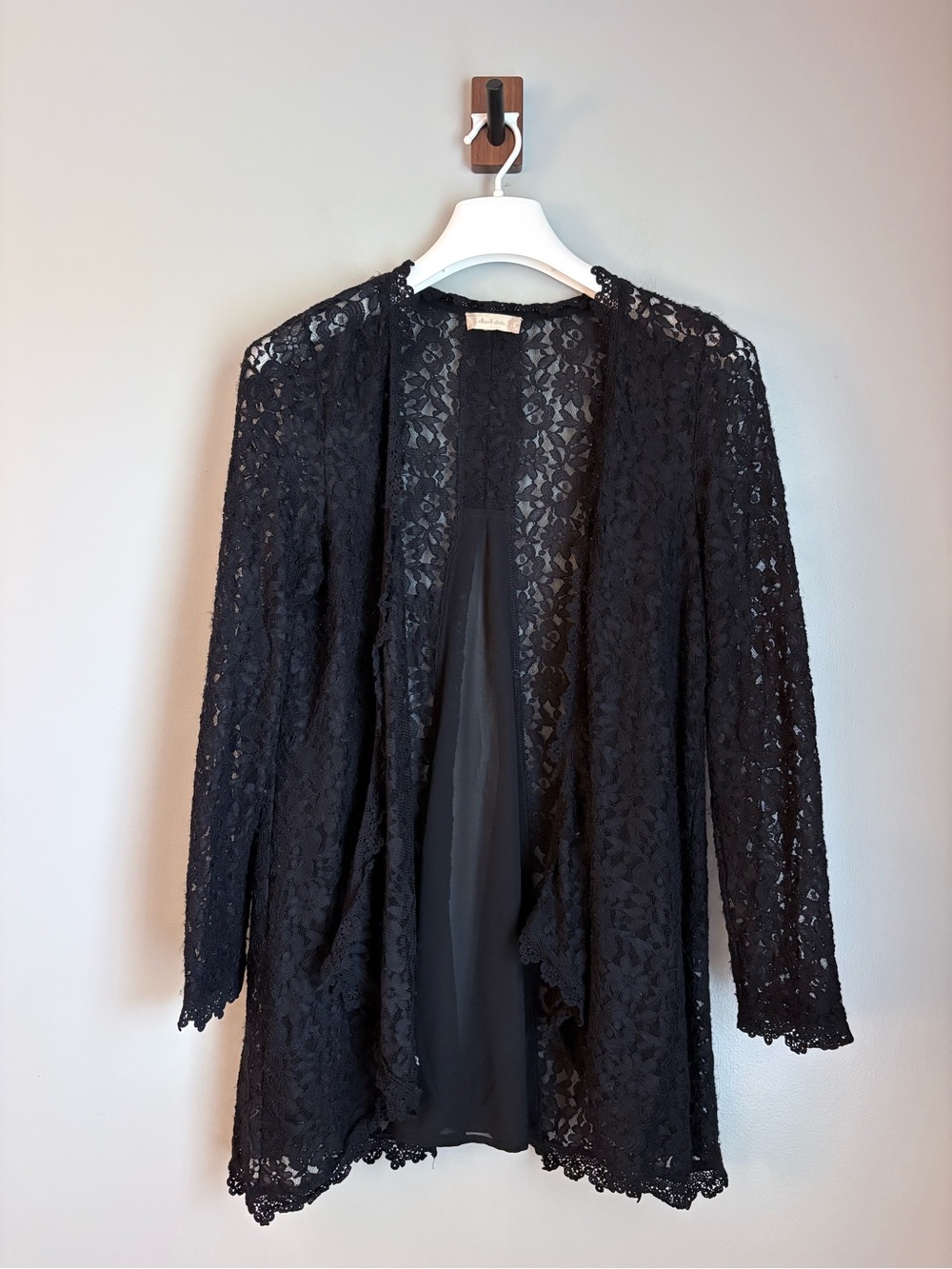 Altar'd State GothChic Boho Black Floral Lace Chiffon Open Front Cardigan Duster